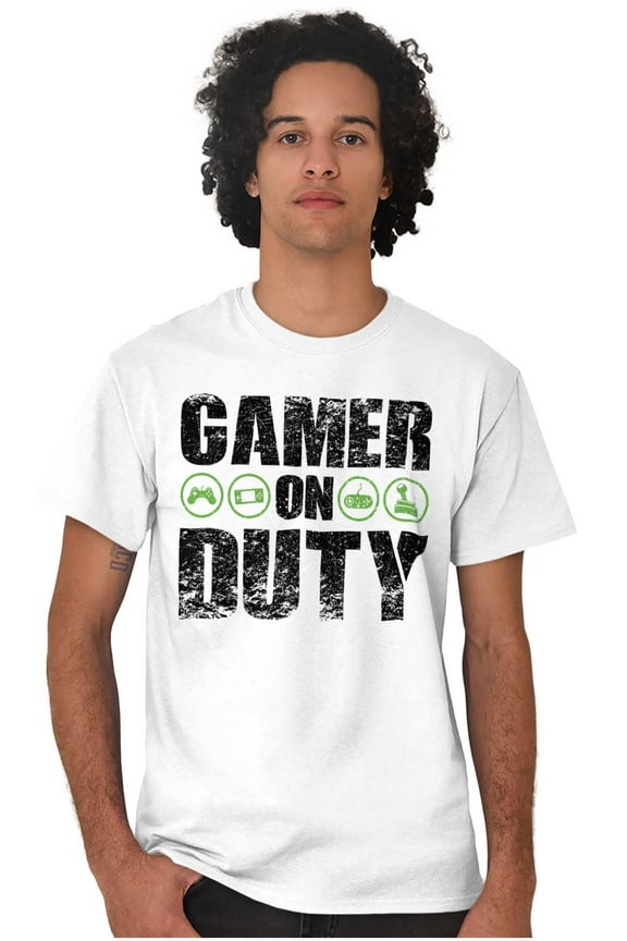 Gamer On Duty Video Games Nerdy Geeky Men's Big & Tall Crewneck Graphic Tee Brisco Brands 4X