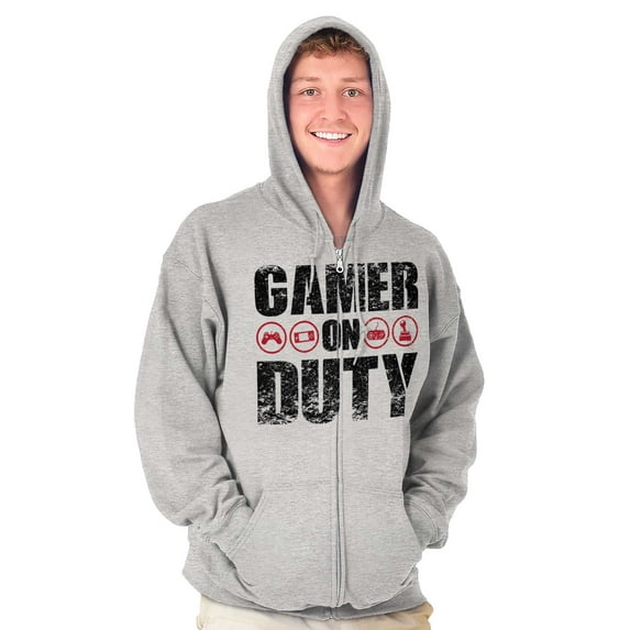 Gamer On Duty Video Games Nerdy Geeky Men's Big & Tall Graphic Zip Up Hoodie Brisco Brands 2X