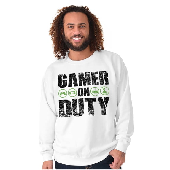 Gamer On Duty Video Games Nerdy Geeky Men's Crewneck Sweatshirt Brisco Brands X