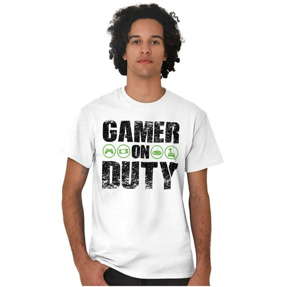 Gamer On Duty Video Games Nerdy Geeky Men's Graphic T Shirt Tees Brisco Brands L