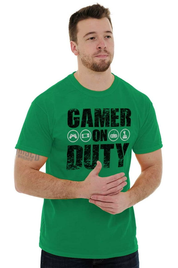Gamer On Duty Video Games Nerdy Geeky Men's Graphic T Shirt Tees Brisco Brands S