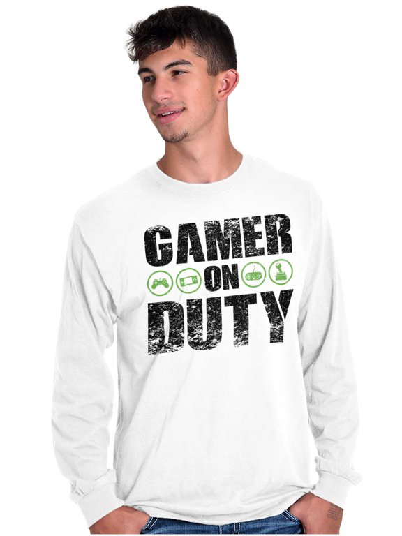 Gamer On Duty Video Games Nerdy Geeky Men's Long Sleeve Tee T Shirt Brisco Brands S