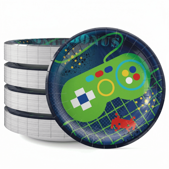 Amscan Gamer Party Round Paper Plates 80 Count 6.75 Inch