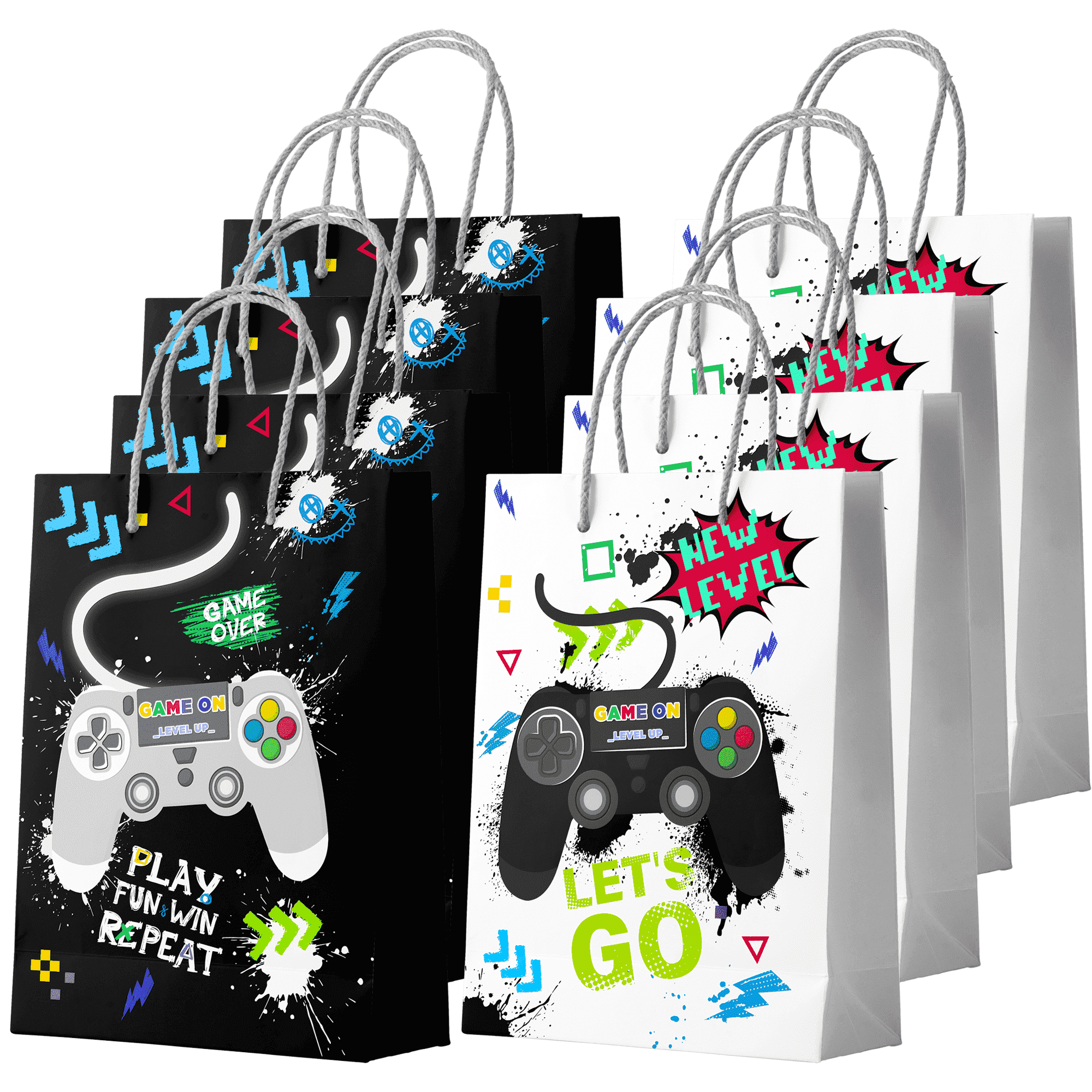 Game Party Bags, 16 Pcs Video Game Goodie Bags Set - Video Game Party Favor Bags, Game Goodie Bags for Boys & Gaming Birthday Gift Bag, for Video Game Birthday Decorations/Favors (Black & White)