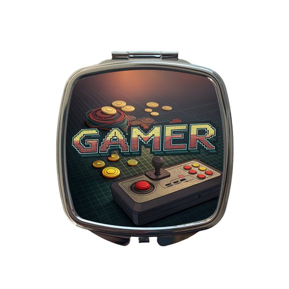 Gamer Retro Pixel Arcade Controller Travel Makeup Handbag Purse Small Pocket Compact Mirror