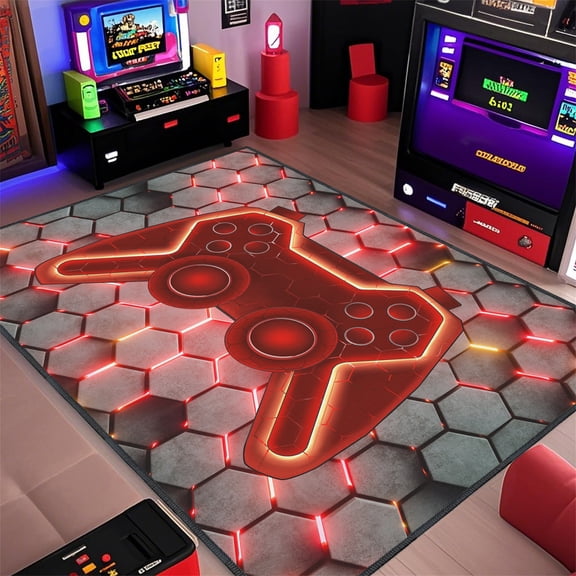 Gamer Rug for Room,5x7 ft Non-Slip Cool Gaming Carpet for Bedroom Livingroom and Game Room Rug Decor