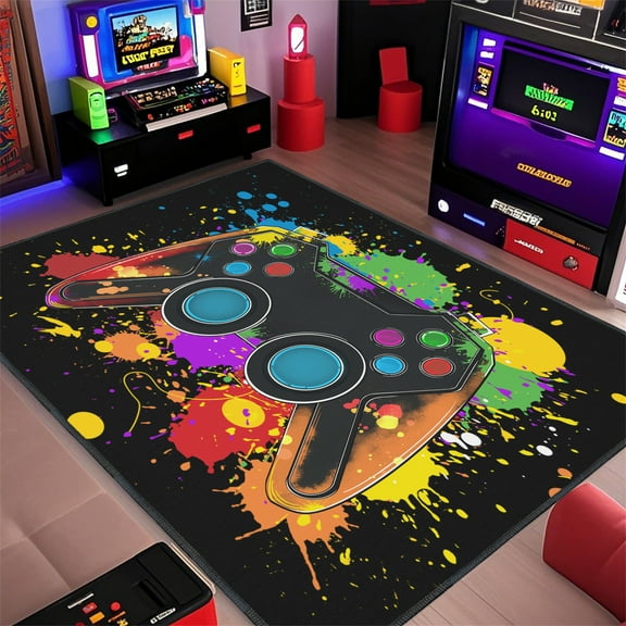Gamer Rug for Room,5x7 ft Non-Slip Cool Gaming Carpet for Bedroom Livingroom and Game Room Rug Decor