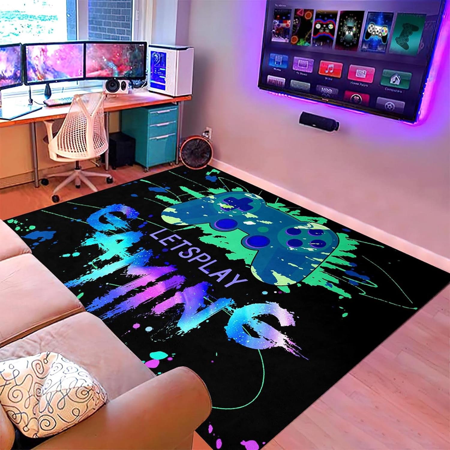 Child Game Rug Gamer Rugs for Kids Boy Bedroom Rug Large Video Game Rug Decor for ...