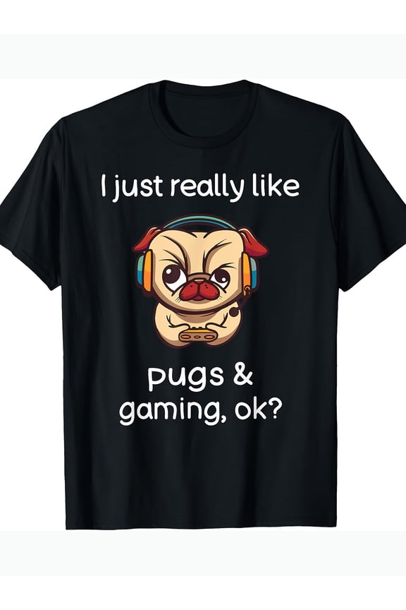 Gamer Shirt - Funny Pug Lover Video Games Dog Pug Gaming T-Shirt - 220g - For Gamers & Dog Lovers - Casual Wear - Perfect Gift for Birthday & Holidays