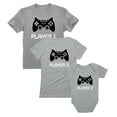 thumbnail image 1 of Gamer Shirts For Dad, Mom & Baby Player 1 2 3 Father Mother Shirts Baby Bodysuit Dad Gray S / Mom Gray S / Baby Gray 12M (6-12M), 1 of 5