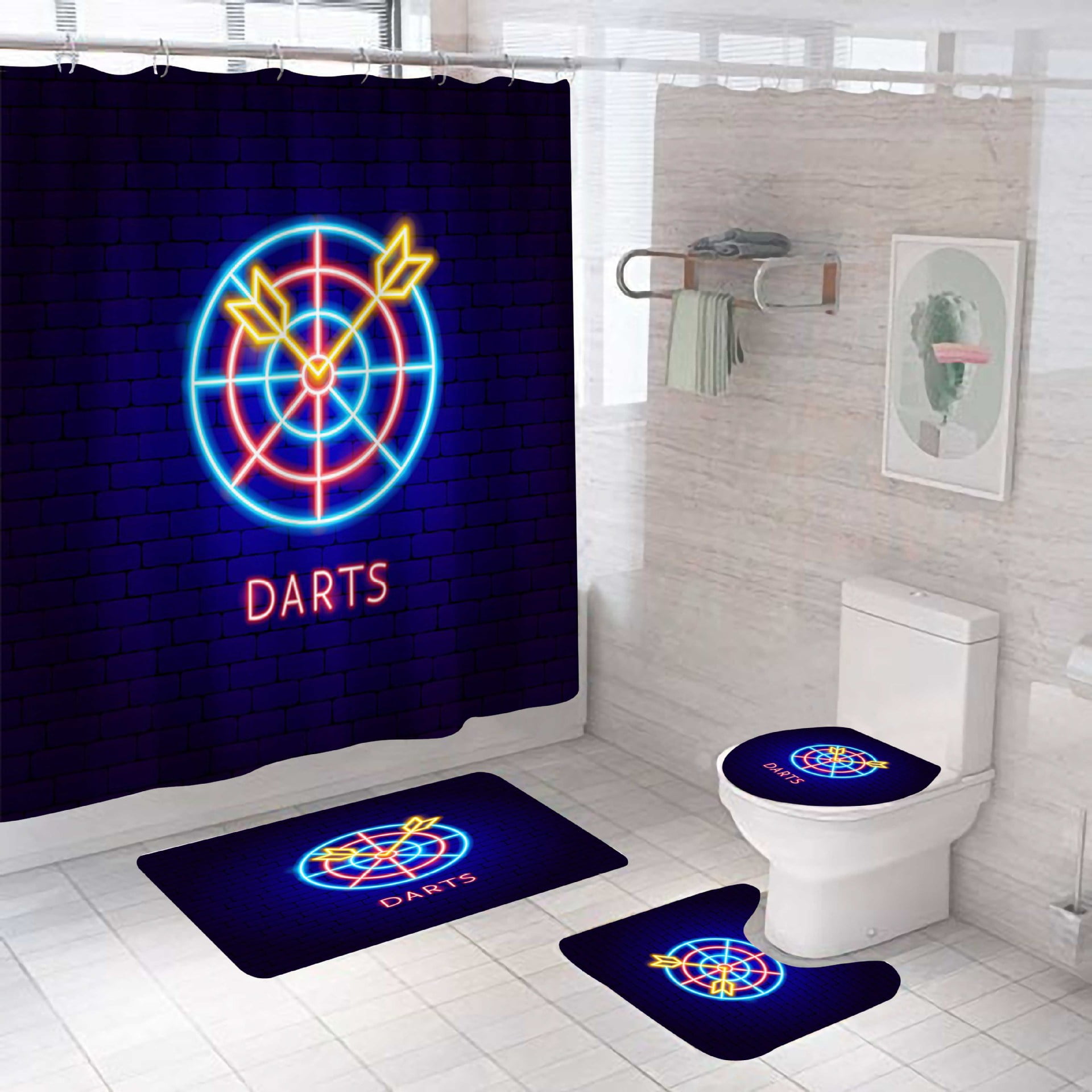 Gamer Shower Curtain for Boys,4Pcs Games Bathroom Shower Curtain Set