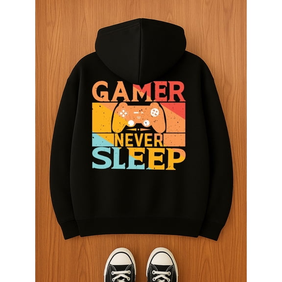 Gamer Sleep Tee hoodies game for men polyester black Comfortable for Casual Wear funny vintage christian halloween elegant winter aesthetic interesting funny Funny Unisex hoodie