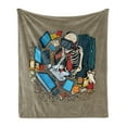 thumbnail image 1 of Gamer Soft Flannel Fleece Blanket, Skeleton Programmer and Hacker in Virtual Reality Eating Fast Food Theme Illustration, Cozy Plush for Indoor and Outdoor Use, 60" x 80", Multicolor, by Ambesonne, 1 of 6