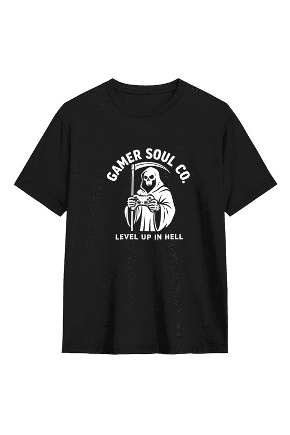 Gamer Soul Co. Level Up In Hell Cool Graphic Tee For Men, Gaming Dark Cotton Short Sleeves T-Shirt