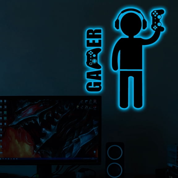 Gamer Stickers,Play Room Wall Decor,Gamer Wall Decals Stickers Glow in The Dark Wall Decals Game Wall Stickers Gaming Controller Wall Decals Game Room Decor Video Game Decal(Blue)