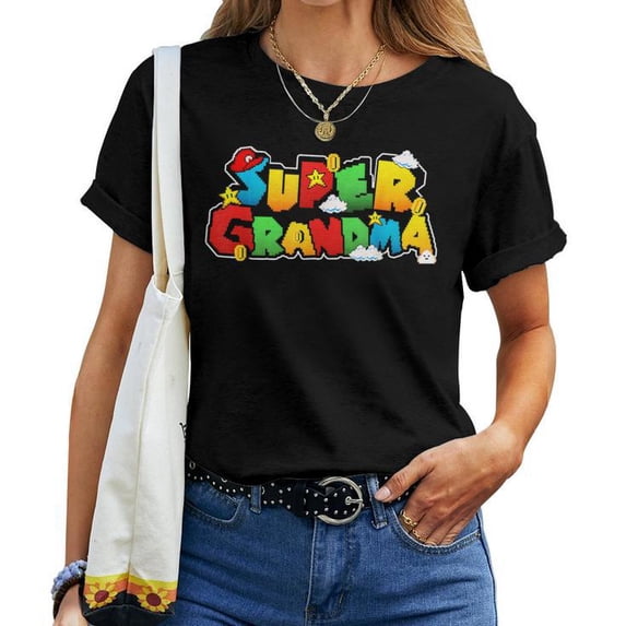 Gamer Super Grandma Family Matching Game Super Grandma Women’s T-Shirt Funny Video Game Lover Grandma Matching Family Outfit Casual Graphic Tee