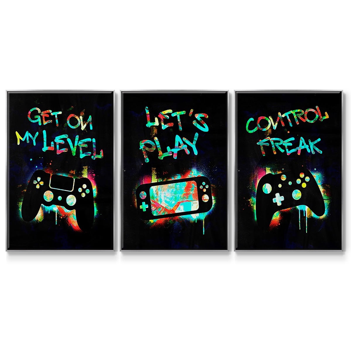 Gamer Tag I - Framed Premium Gallery Wrapped Canvas L Frame 3 Piece Set - Ready to Hang