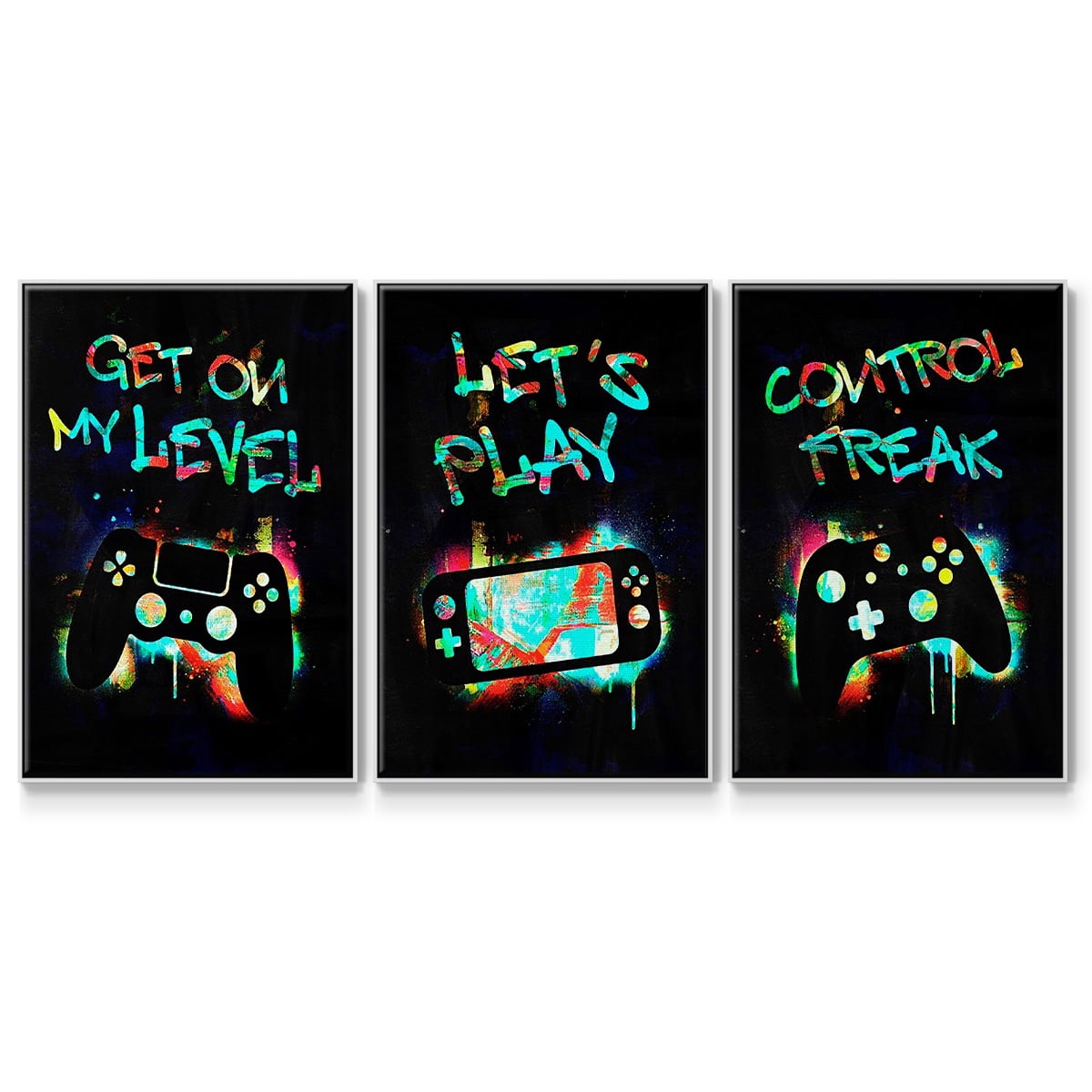 Gamer Tag I - Framed Premium Gallery Wrapped Canvas L Frame 3 Piece Set - Ready to Hang