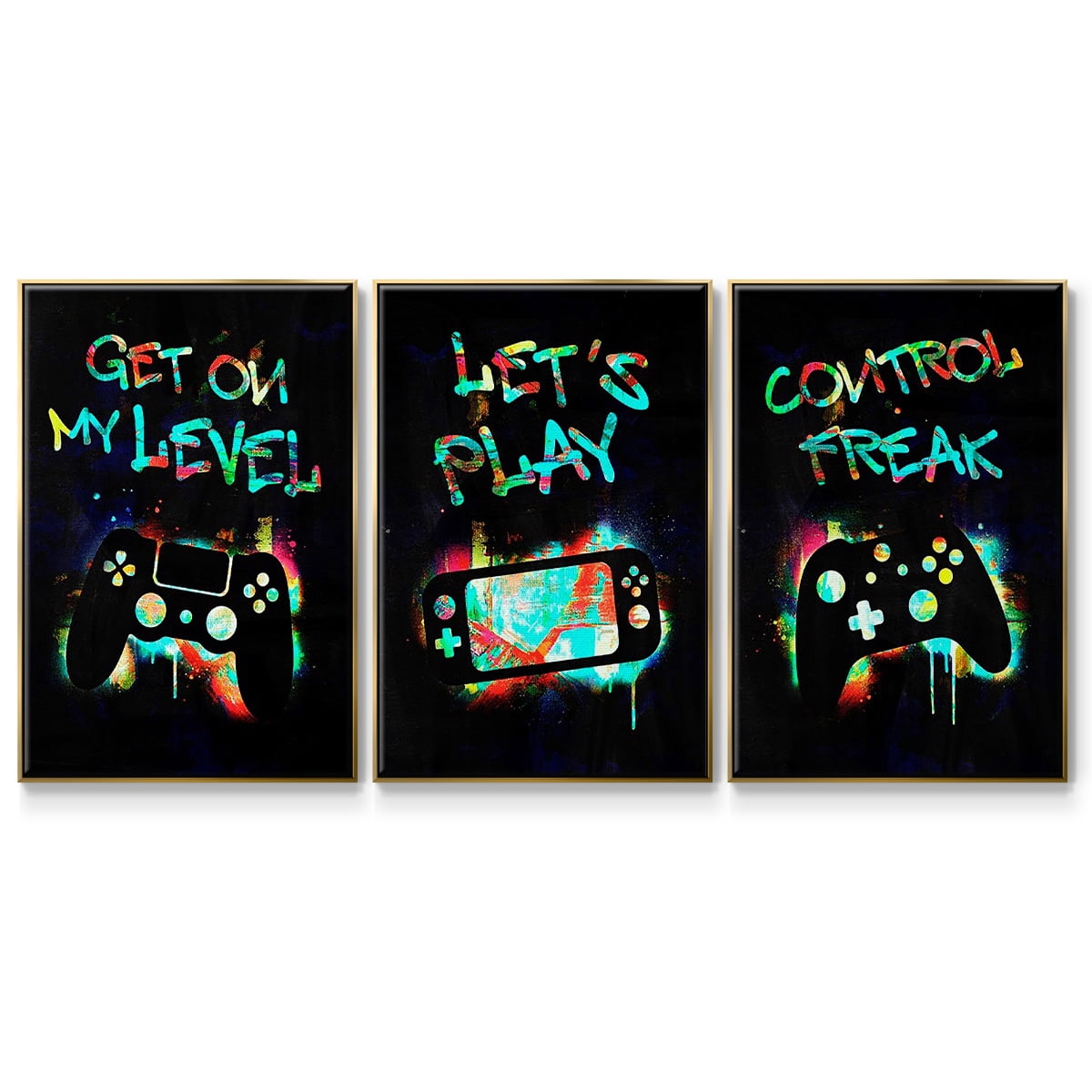 Gamer Tag I - Framed Premium Gallery Wrapped Canvas L Frame 3 Piece Set - Ready to Hang