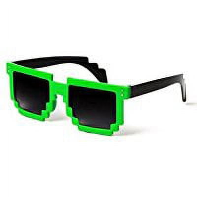 Gamer Technologic Pixel Men Cool Neon Green Sunglasses 8-Bit Pixelated Videogame 100% UV