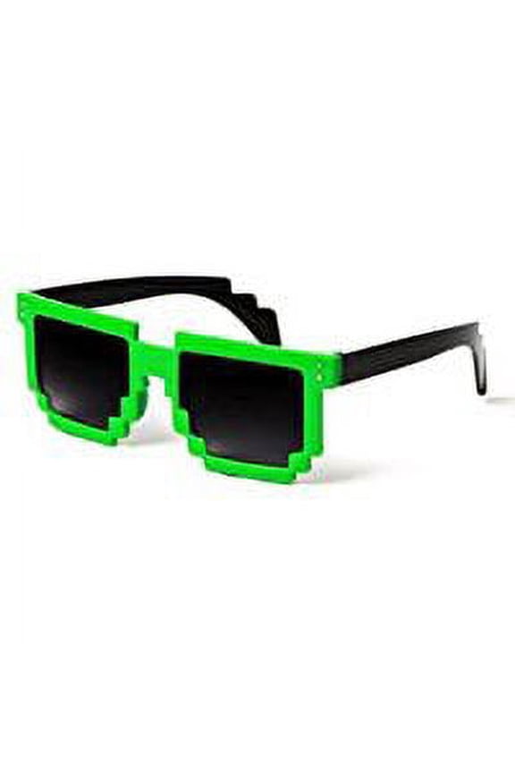 Gamer Technologic Pixel Men Cool Neon Green Sunglasses 8-Bit Pixelated Videogame 100% UV