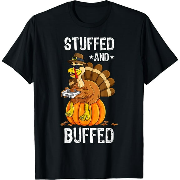 Gamer Thanksgiving Funny Turkey Stuffed & Buffed Gaming Fall T-Shirt