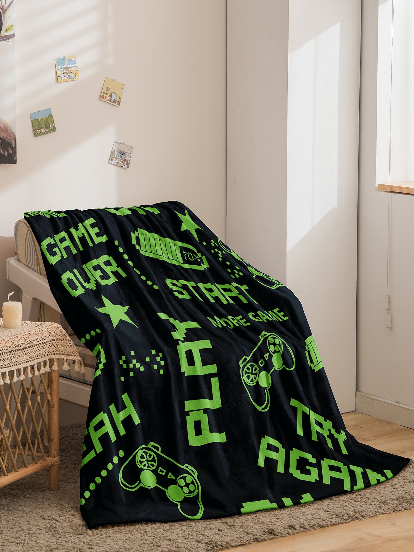 Gamer Throw Blanket Glow in The Dark, Game Toy Gifts for Teens Boys Men, Gaming Controller