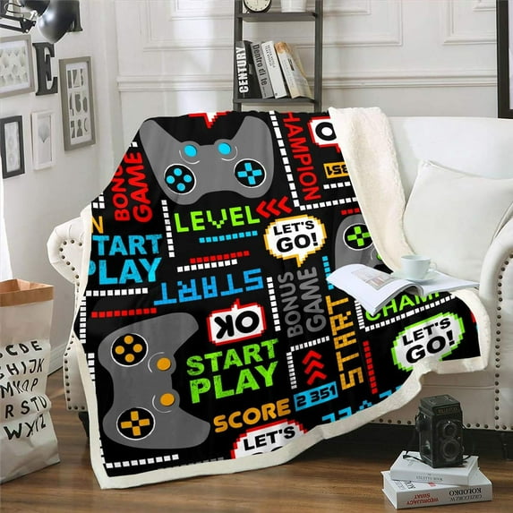 Gamer Throw Blanket Kids Boys Gaming Video Game Blanket for Bed Couch Sofa Games Gamepad Warm Fleece Sherpa Blanket All Season Ultra Soft Game Home Decor Fuzyy BlanketThrow 50"x60"