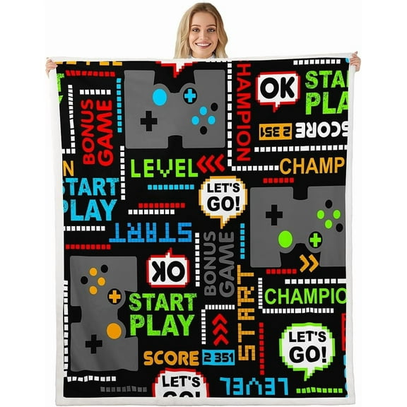 Gamer Throw Blanket Kids Boys Gaming Video Game Blanket for Bed Couch Sofa Games Gamepad Warm Fleece Sherpa Blanket All Season Ultra Soft Game Home Decor Fuzyy BlanketBaby 30"x40"