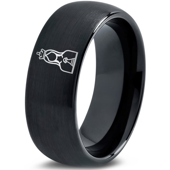 Gamer Wedding Jewelry Black Rings Tungsten Round 8mm Birthday Gift for Wife Memorial Mom