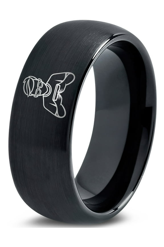 Gamer Tungsten Minimalist Black Rings Women Laser Engraved 1st Anniversary Gift Valentines Day Gifts for Men