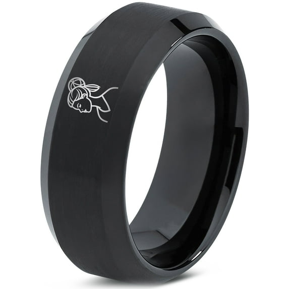 Ring Tungsten Gamer Black Wedding Band Couples Going Away Gifts Unisex Romantic America