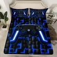 thumbnail image 1 of Gamer Twin Bed Sheets Blue Gaming Fitted Sheet Geometric Game Console Bedding Set For Teen Video Game Room Decor Neon Lights Gamepad Breathable Fitted Sheets, 1 of 5