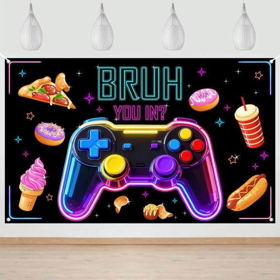 Gamer Video Game Birthday Backdrop Game Night Birthday Background for Boys Neon Glow Gaming Birthday Party Decorations Banner Supplies Photo Booth Props