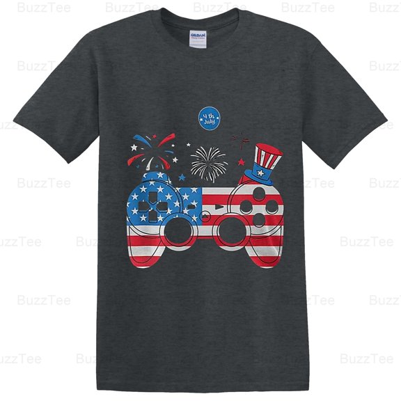Gamer Video Gaming 4th July Funny Men Boys American Flag Retro T-Shirt Unisex, up to 5XL