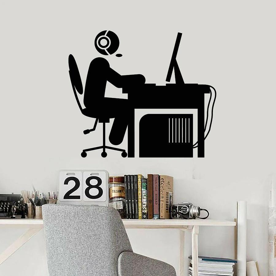 Guy Computer Decal Gamer Wall Decal Man Headphones Operator Desk Computer Vinyl Window ...