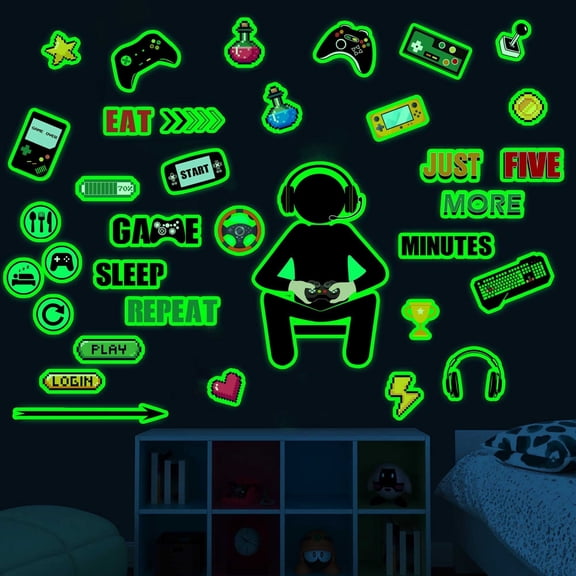 Gamer Wall Decals Stickers Glow in The Dark Wall Decals Game Wall Stickers for Boys Kids Girls Bedoom Playroom Wall Decor(Green)