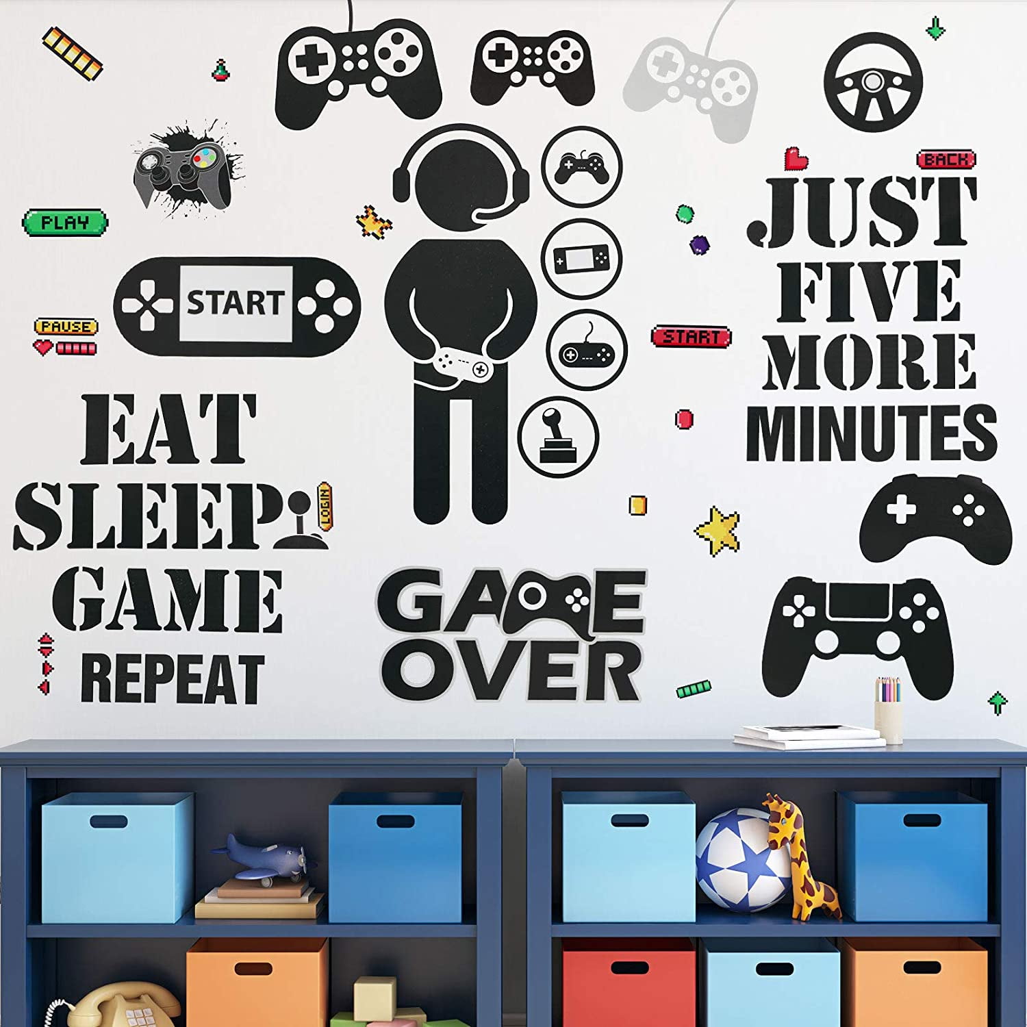 Gamer Wall Sticker Gamer Wall Decals Children Video Game Room Decor Gaming Controller Wall Stickers Removable DIY Cartoon Party Wallpaper for Gamer Bedroom Playroom Decor (Classic Style)