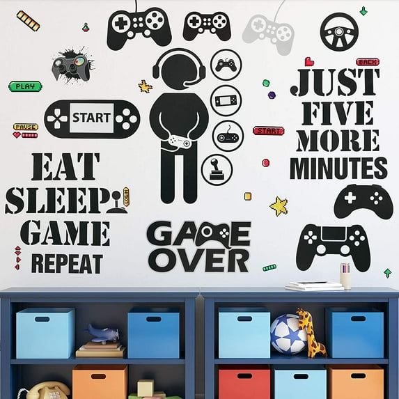 Gamer Wall Sticker Gamer Wall Decals Children Video Game Room Decor Gaming Controller Wall Stickers Removable DIY Cartoon Party Wallpaper for Gamer Bedroom Playroom Decor (Classic Style)