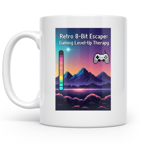 Gamer coffee mug, 11oz pixel art retro 8-bit controller design for players and coders