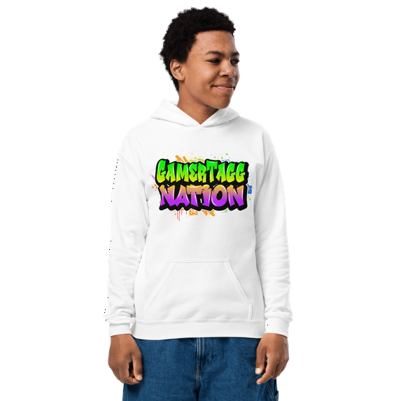 GamerTagg Youth White Heavy Blend Graffiti Hoodie (M)