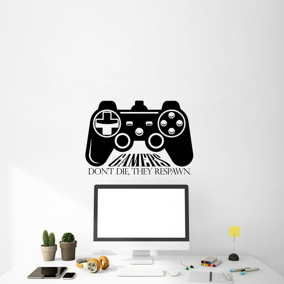 Gamers Don't Die They Respawn Gamer Quote Gaming Wall Sticker Art Decal for Girls Boys Room Bedroom Nursery Kindergarten House Fun Home Decor Stickers Wall Art Vinyl Decoration Size (8x10 inch)
