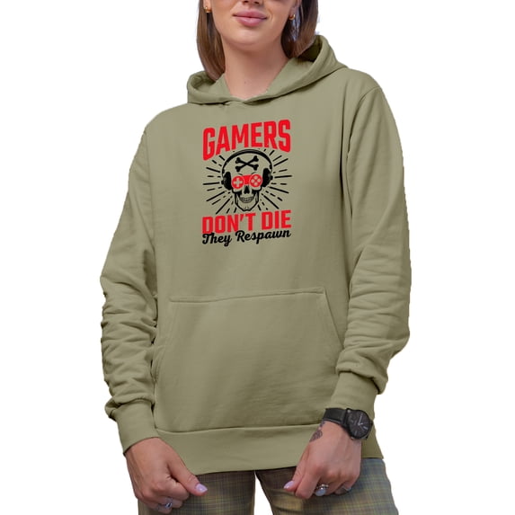 Gamers Don't Die, They Respawn, Sand Hooded Sweatshirt or Hoodie, 2XL