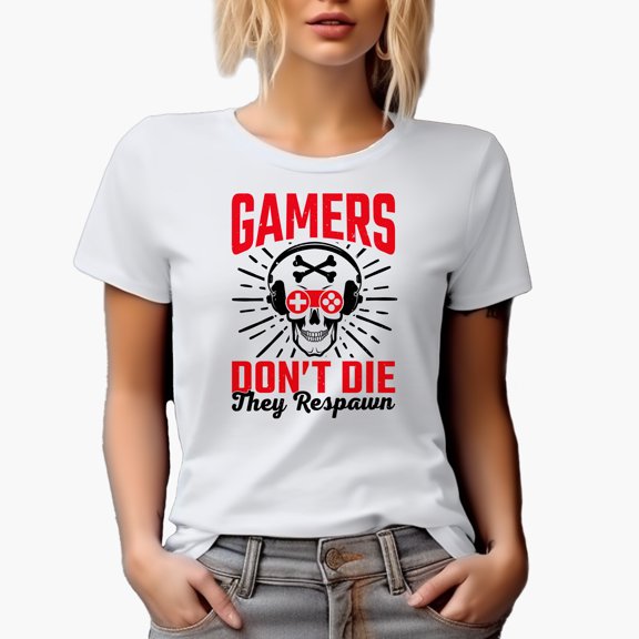 Gamers Don't Die, They Respawn, White T-Shirt, XL