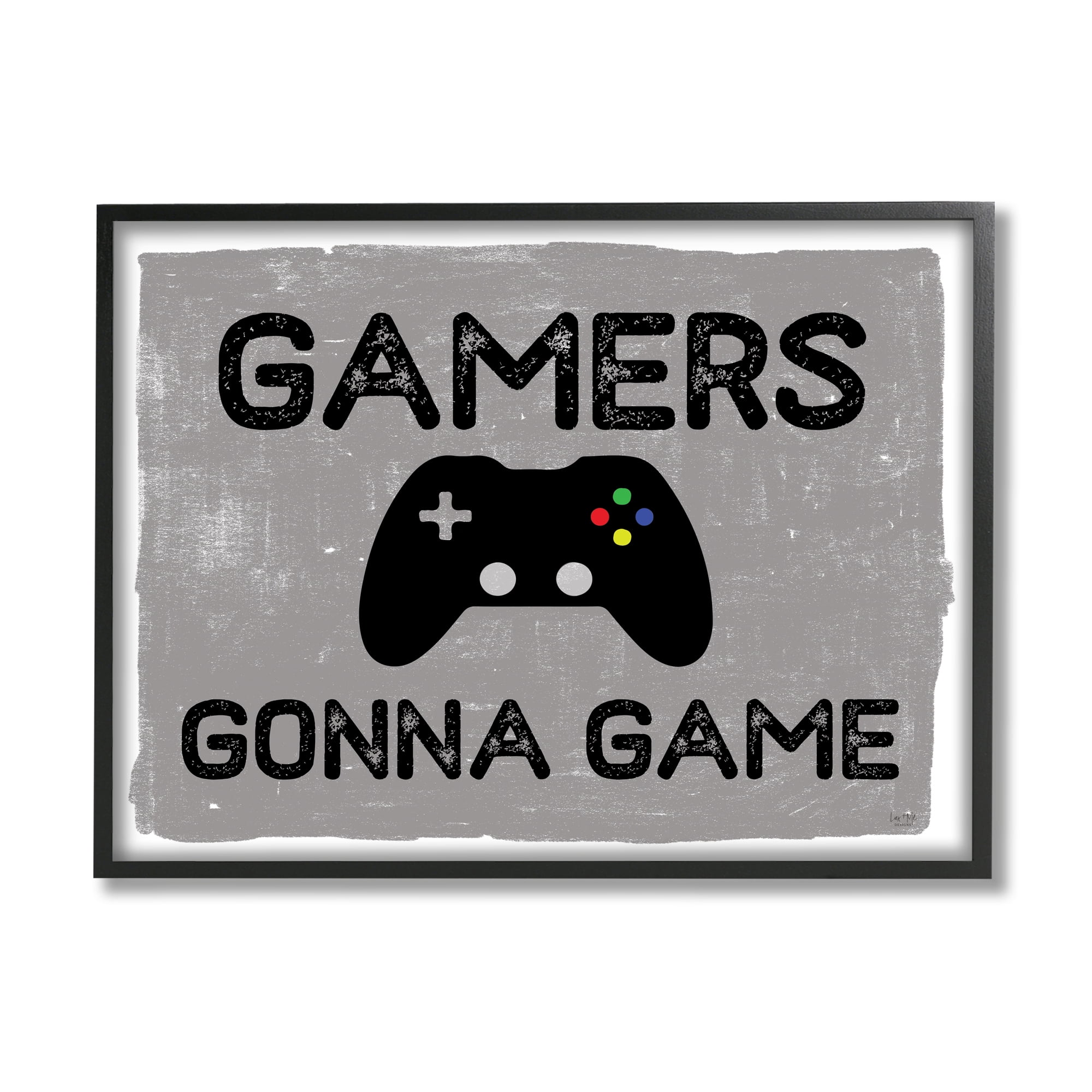 Gamers Gonna Game Phrase Controller Distressed Pattern 30 in x 24 in Framed Drawing Art Prints, by Stupell Home Décor