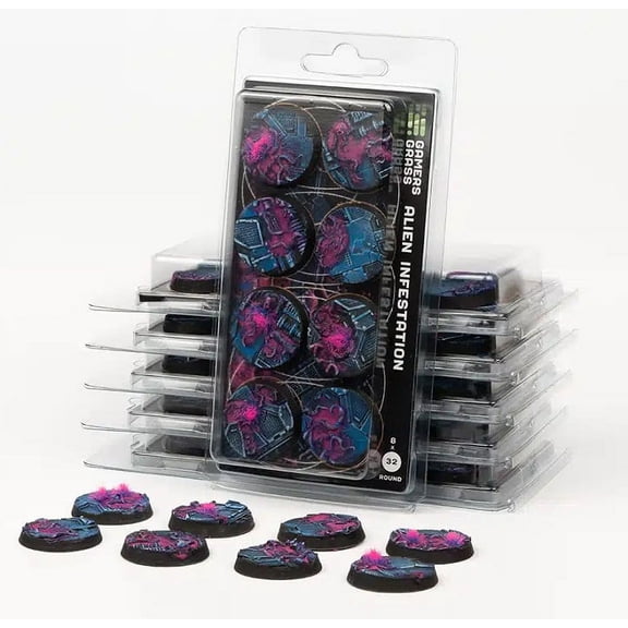 Gamers Grass Alien Infestation Bases - Round 32mm New