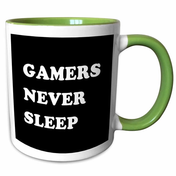 3drose, Gamers Never Sleep, 11oz Two-tone Green Mug