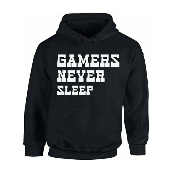 Gamers Never Sleep Sweater for Men Women Gamer Hoodie Funny Graphic Hooded Sweatshirt Hilarious Sayings Geek Top Humor Nerd Gaming Gifts