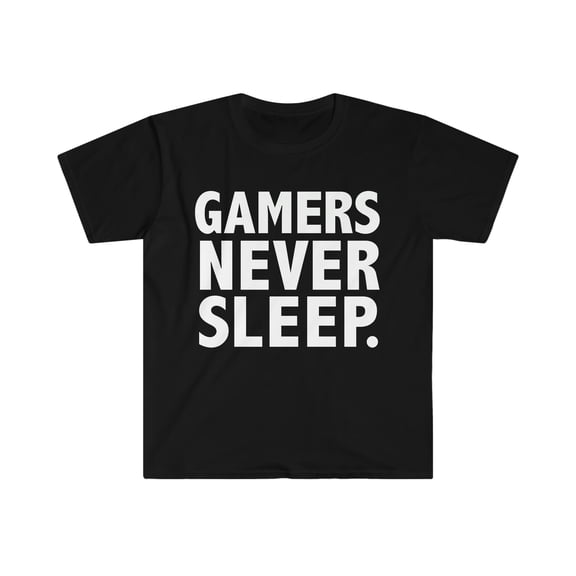 Gamers Never Sleep Unisex T-shirt S-3XL Gaming League Leaguing Gift