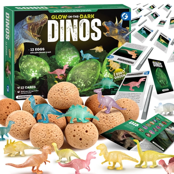 Piano Potato Dinosaur Eggs Dig Kit, 12 Glow in The Dark Dino Excavation Set for Kids, Educational STEM Archaeology Science Toys Gift for Age 6+ Boys Girls
